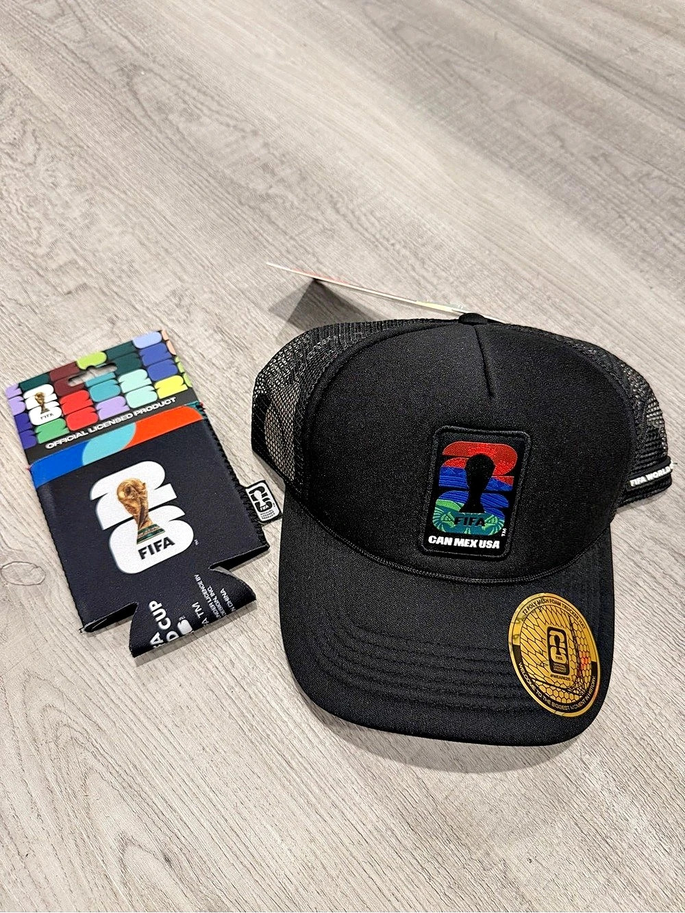 NEW FIFA World Cup 2026 Can Mex USA Black Trucker Hat & Drink Jacket